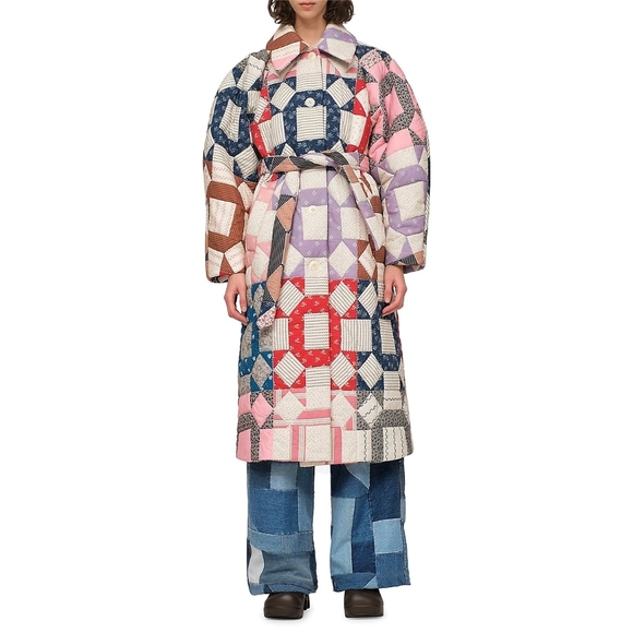 Sea NY Nohr Patchwork Retro Quilt Long Wrap Coat - Picture 2 of 16